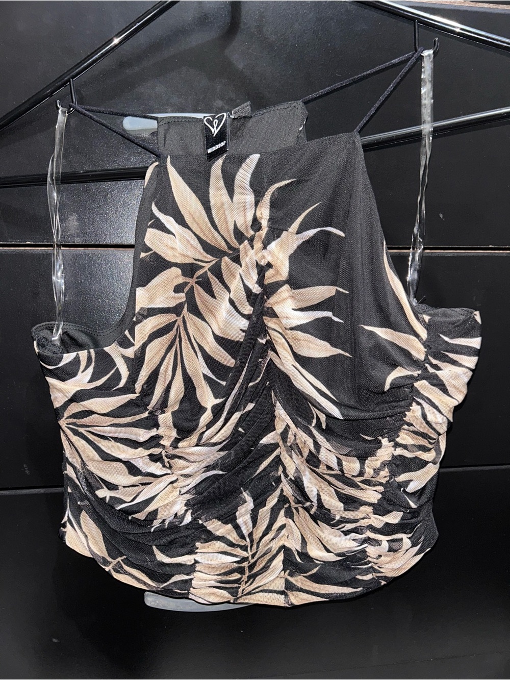 Windsor Cropped Black & Cream Tropical Ruched Halter Camisole